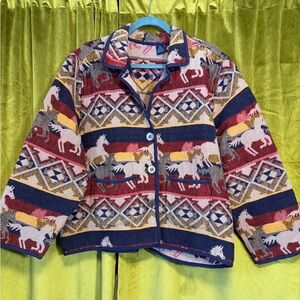 Gorgeous Vintage 90s Western Horse Print Cotton Chore Coat. Size 2X.